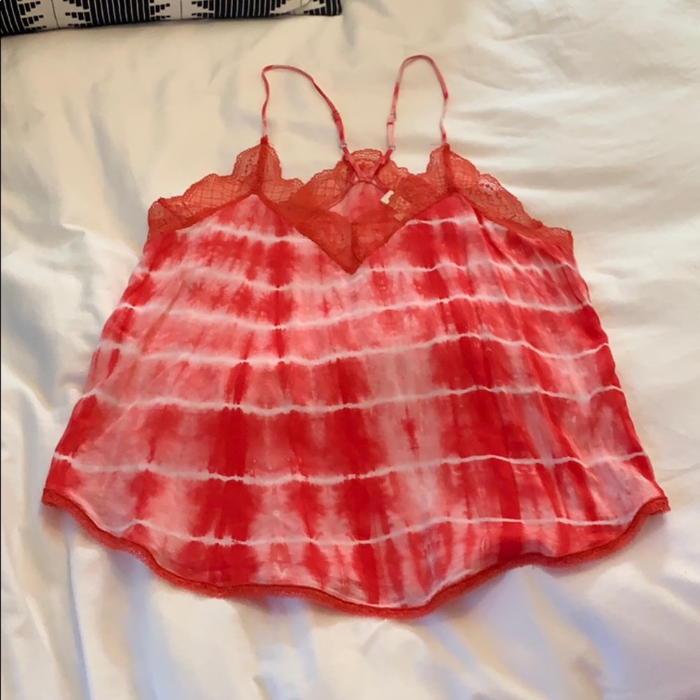 Tie dye lace tank top